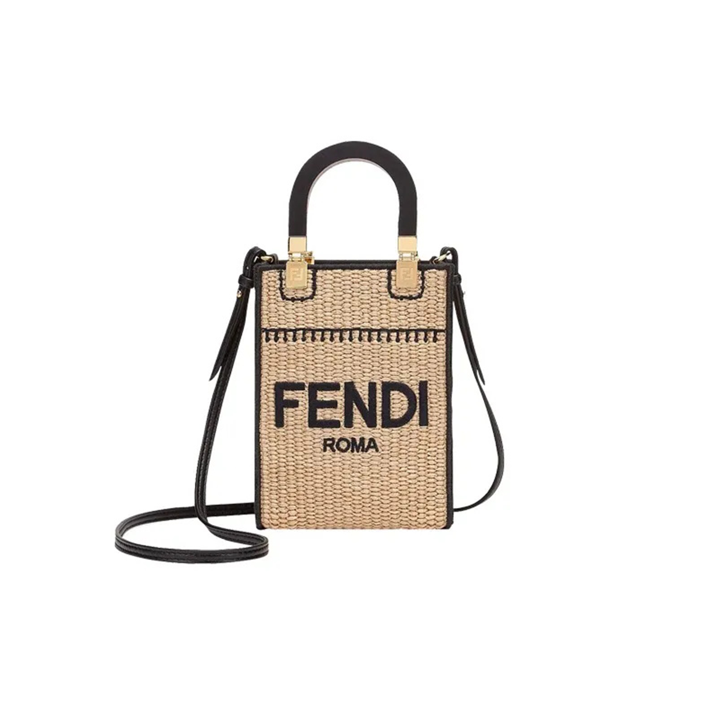 F**di sunshine mini straw & leather tote 8bs051afqpf0vpj (18*13*6cm)